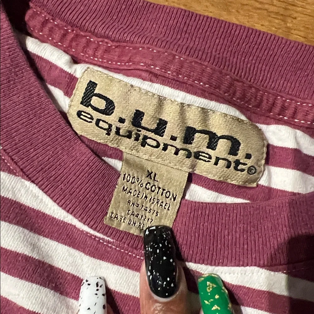 Vintage 1993 BUM EQUIPMENT Striped T-Shirt - Picture 3 of 5
